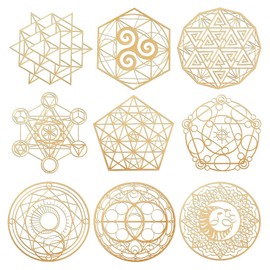 OLYCRAFT Pack of 9 Sacred Geometry Metal Stickers 40 mm Flower of Life Orgone Pyramid Sticker Stainless Steel Gold Sticker for Scrapbooking DIY Resin Craft Water Bottle Decoration