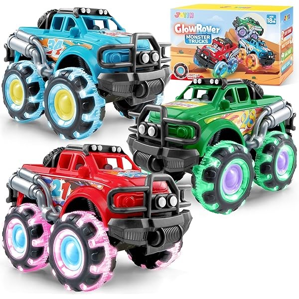 3Pack Monster Truck Toy - Toy Truck with Flashing LED