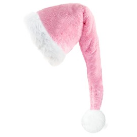 Ausejopeac Pink Christmas Santa Hat for Adults Unisex, Plush Comfort Xmas Hat Extra Thicken Plush for Christmas New Year Festive Holiday Party