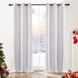 Deconovo Grommet Blackout Curtains with Gold Diamond Foil Print, Greyish Star White, 42W x 95L