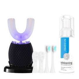 RONGCHUANG Automatic Toothbrush for Adult Ultrasonic Toothbrush with Soft Bristles 30'' Automatic Timer Wireless Charging Washable Travel Home Dual-use (Black)