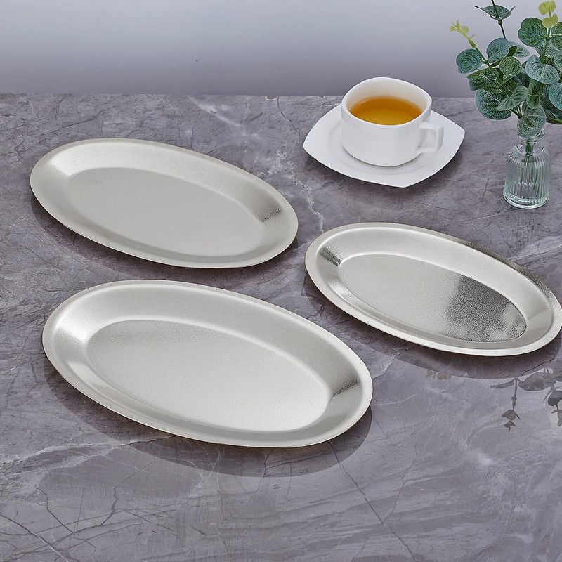 25X15 cm Thick Stainless Steel Dinner Plate 2-Piece Set, Egg-Shaped