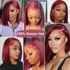 RMOARIWR 99j Burgundy Bob Wig Human Hair 180% Density 13x4