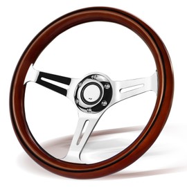 VOONKE Universal 350MM Wood Racing/Golf Steering Wheel, 6 Bolts Grip Steering Wheel For Club Car EZGO RXV & TXT, Yamaha, Precedent Tempo, DS,for Race/Rally/Motorsport/Car (Electroplated Long Strip)