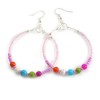 50mm Pink Glass and Multicoloured Ceramic Bead Large Hoop Earrings