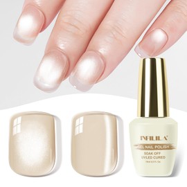 NXJ INFILILA 0.5 Oz Glass Cat Eye Gel Nail Polish, Moonlight Magnetic Nail Polish Gold Glitter Shimmer Translucent Color Salon 15 ML Magnetic Nail Art SG08