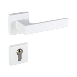 Gedotec Door Handle Aluminium Door Fitting White Door Handle Room Door – Push 1317 | Rosette Set for Interior Doors | PZ - Cylinder | Door Handle White Matt | 1 Set - Handle Set Square with Screws