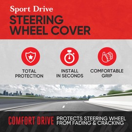 Motor Trend SportDrive Faux Leather Steering Wheel Cover, Standard 15 inch Size, Two-Tone Black & Light Gray, Car Steering Wheel Cover for Truck Van SUV Auto