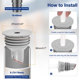 uxcell Washing Machine Drain Hose Seal Plug, Anti-Odor Floor Drain Pipe Silicone Plug Sewer Hose Fittings with Sealing Cover for Toilet Bath Kitchen Washing Machine, Grey (70-75mm)