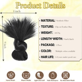 XCHJH 2025 New Hgyugrf Messy Bun Hair Piece – Clip-On Feathered Bun Hair Pieces for Women, Quick & Natural Looking Fake Hair Clips, Volumizing Straight Bun Extension (Black)