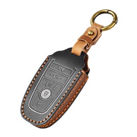 OFFCURVE Leather Key Cover Fits for Ford Car Key Fob Cover Case Compatible with Ford Mustang Fusion F250 F350 F450 F550 Edge Explorer Raptor Smart Key Holder Car Accessories, Black