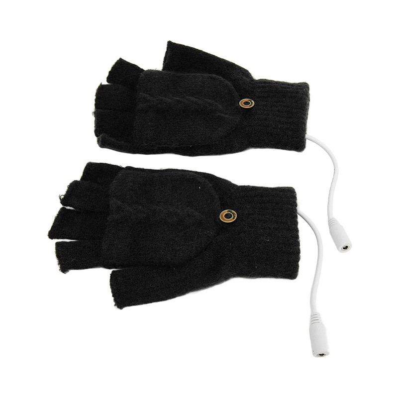 USB Heated Gloves Full Half Fold Back Warm Heated Winter