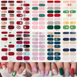 Christmas Gel Nail Strips Stickers, Christmas Nail Wraps No Light Needed Cute Snowflake Xmas Tree Snowmen Elk Winter Nail Design Full Cover Holiday Nail Polish Stickers for Women Girls(10Sheets)