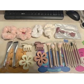 BS-MALL Makeup Brush Set 23 Pcs,with Hair Ties, Clips & Dual-Head Silicone Face Mask Brush for Flawless Beauty Routines