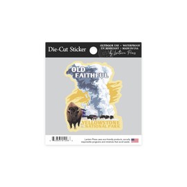 Die Cut Sticker Yellowstone National Park, Wyoming, Old Faithful Geyser, WPA Style, Contour Vinyl Sticker 1 to 3 inches (Waterproof Decal for Cars, Water Bottles, Laptops, Coolers), Small