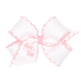Wee Ones Girls' Grosgrain Hair Bow with Light Pink Moonstitch Edge, "Big Sis" Embroidery, Medium