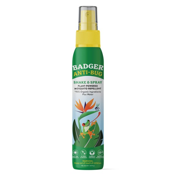 Badger - Anti-Bug Shake & Spray, DEET-Free Natural Bug Spray, Eco-Friendly, Certified Organic Mosquito Spray, Great for Kids, Insect Repellent, 4 Fl Oz