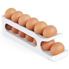 Egg Holder for Fridge, 2 Tiers Auto Rolling Forward Egg Storage Organizer for Refrigerator, Slim Space Saving Container, Dispenser - Egg Roller for Eggs 12 Count