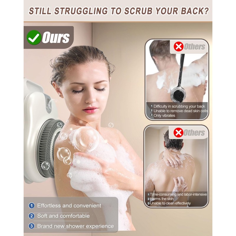 Electric Shower Brush for Body -Wall Mounted Back Scrubber for