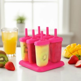 Reusable Plastic Popsicle Molds 6Pcs Hotpink DIY Ice Bar Maker For Homemade Iced Snacks Ice Cream Toolscolor: Hotpink Color