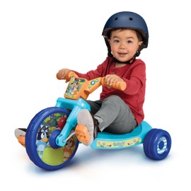 Bluey Kids Ride-On 10" Fly Wheels Junior Cruiser Tricycle with Sounds - Toddler Bike Trike, Ages 18-36M, for Kids 33”-35” Tall - 35 lbs. Weight Limit