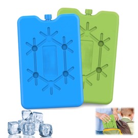 Pack of 2 Large Ice Packs, Ice Packs for Cool Bag, Reusable Flat Cool Pack, Long-Lasting Cooling for Freshness and Coolness of Food in Lunch Boxes and Breast Milk Bags (Blue, Green)