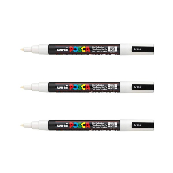 POSCA Mitsubishi Pencil - 3 White PC3M Markers - Tapered
