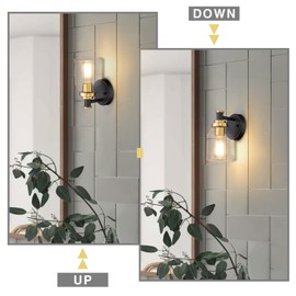 zeyu 2 Pack Modern Vanity Wall Sconces, Indoor Wall Lights for Bathroom Hallway Bedroom with Clear Glass Shade, Black and Gold Finish, ZG33B-2 BK+BG