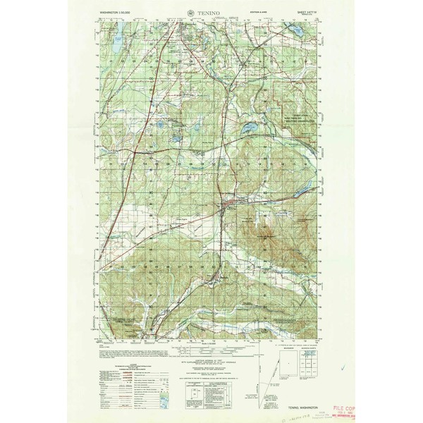 YellowMaps Tenino WA topo map, 1:50000 Scale, 15 X 15 Minute, Historical, 1964, Updated 1965, 29.2 x 19.9 in - Tyvek