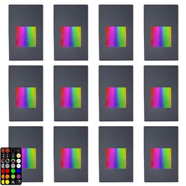 TUMUPSM 12-Pack RGB Step Lights Indoor Outdoor LED, Color Changing Deck Stair Lights 4W, 2700K-6000K Over 30 Colors, 12V Low Voltage Black Vertical Lights for Steps with Remote Control