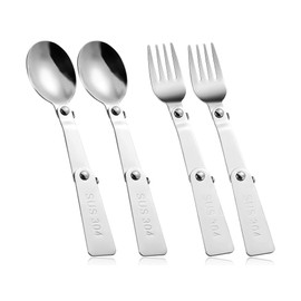 4 PCS Foldable Fork and Spoon Set,Tableware for Outdoors Travel Camping Replacement Utensils,Stainless Steel Folding Spoon and Fork,Camping Spoon Compatible with Thermos Funtainer 16oz Food Jar