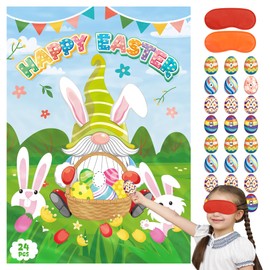 Funnolt Easter Games for Kids—Easter Games Pin the Egg on the Gnome with 24Pcs Egg Stickers,Easter Egg Hunt Activities for Kids Party Decoration