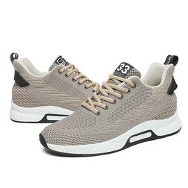CERYTHRINA Men Elevator Sneakers Sports Shoes Invisible Height Increasing Elevator Shoes Hidden Heel Trainers 2.36 Inches Taller Lace up Fashion Sneakers Beige 45