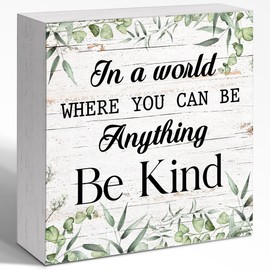 WUZYOU In A World Where You Can Be Anything Be Kind Sign Desk Decor, Inspirational Office Wood Box Sign, Motivational Desk Accessories for Women Office Shelf 5x5x1 INCH