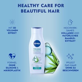 NIVEA Volume Wonder Kräftigendes Shampoo, Volumen Shampoo mit Kollagen und natürlichem Bambus-Extrakt, silikonfreies Haarshampoo für sichtbares Volumen und strahlenden Glanz (50 ml)