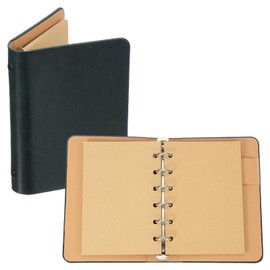 PATIKIL 6 Ring Binder Cover, 1 Pack A7 Kraft Leather Notebook Binder Mini Refillable Loose Leaf Personal Planner with 50 Sheets Paper, Dark Green