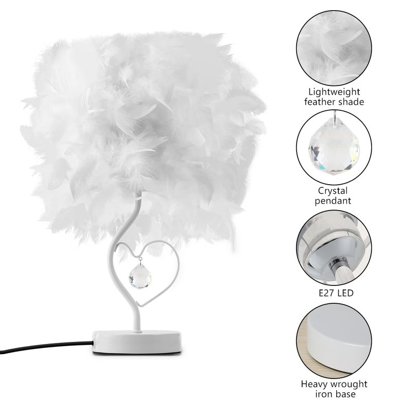 Feather Table Lamp, Bedside Table lamp for Bedroom, White Lamp