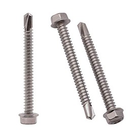 #8 x 1-1/2" Stainless Sheet Metal Tek Screw (50 pcs) Hex Washer Head Self Drilling Screw with Drill Point, Hex Drive, 410 Stainless Steel Self Tapping