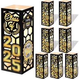 Yigney 8 Pcs Graduation Lantern Boxes Class of 2025 Centerpieces Congrats Grad Table Decor Black Cardboard