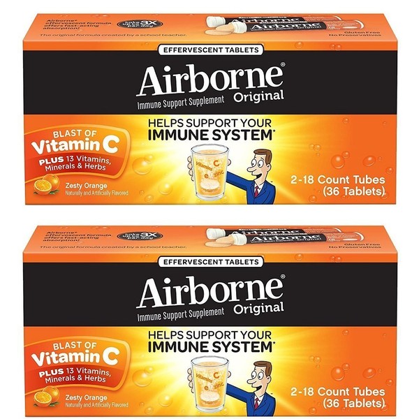 Airborne Zesty Orange Effervescent Tablets Vitamin C 1000mg x 36 Counts (2 Pack)
