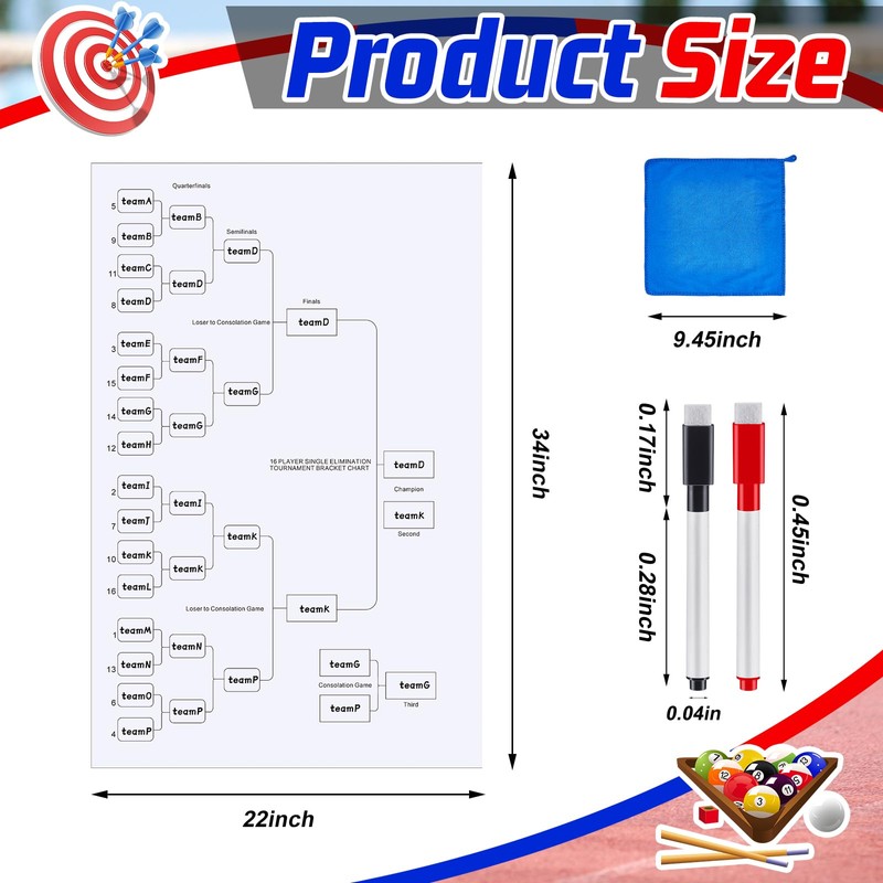 Saypacck 16 Player Erasable Tournament Bracket Poster Single Elimination Bracket