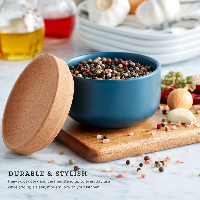 Kamenstein Ceramic and Cork Salt Pig with Easy Lift Lid