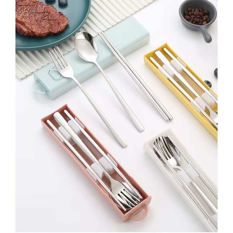 Cutlery, Chopsticks, Spoon, Fork, Storage Case, 4-piece Set, 18-8 Stainless