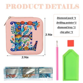 Leatrice Diamond Art Jewelry Box Girls Mini Jewelry Box Earring Box Christmas Gifts Birthday Gifts for Teen Girl Women Mom Sister Friends Bestie（Letter E, Pink）