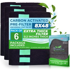 Breathe Naturally Universal 8x48 Cut-to-Fit Activated Carbon Filter (6 Pack) Charcoal Air Filter Sheet for Air Purifiers