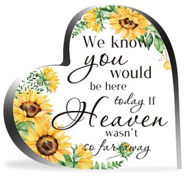 CREATCABIN Acrylic Heart Memorial Gift Sunflowers Pattern Sympathy Bereavement Condolence Sentimental Gifts for Condolence Grief Table Centerpieces Decorations 3.9inch