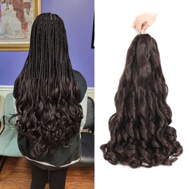 Conrora French Curly Braiding Hair - 24 Inch, 2 Packs, 4#, Pre-Stretched, Bouncy, Loose Wavy, Synthetic Hair Extensions for Black Women