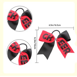 2 Pcs Cheerleader Hair Bows for Women Cute Large Cheer Bows Hair Ties 6.3 inch Ponytail Holder Elastic Band Bow Hair Accessories for School Sports (Black and Red)