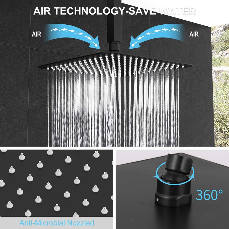 SunCleanse Rainfall Shower Faucet Set Matte Black Shower Combo Set