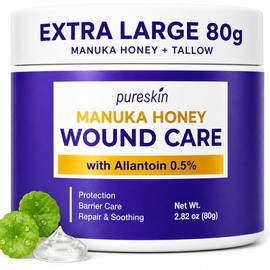 PURESKIN Manuka Honey Wound Care: Manuka Honey Ointment for Wounds, Cuts, Scrapes & Burns with Allantoin 0.5%, Tallow & Vitamin E - Natural-Inspired Moisturizing Formula - 2.82 oz (80g)